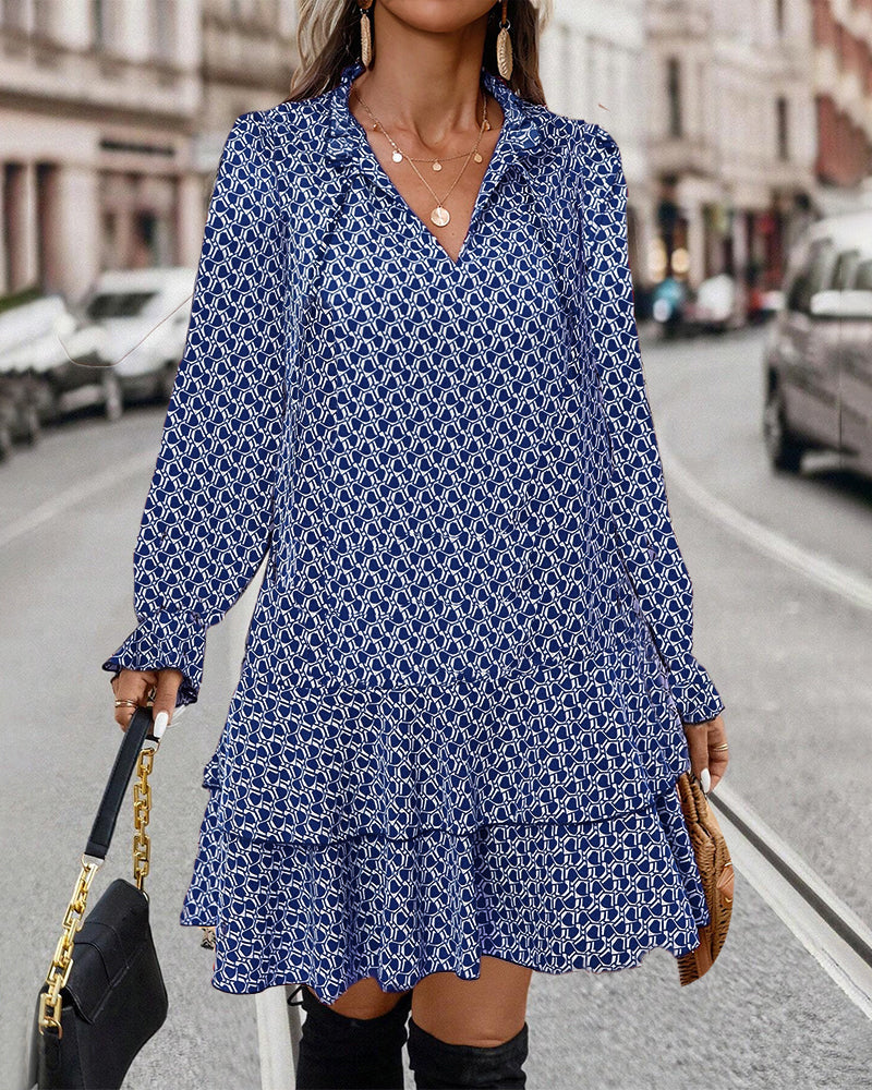LAVINIA I PRINTED LONG-SLEEVE DRESS